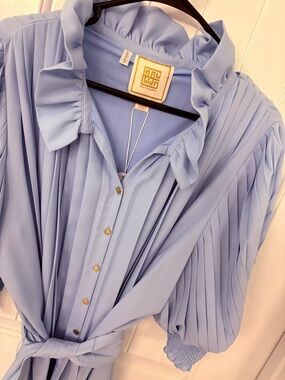 Emily McCarthy Light Blue Pleated Dress with Tie Waist